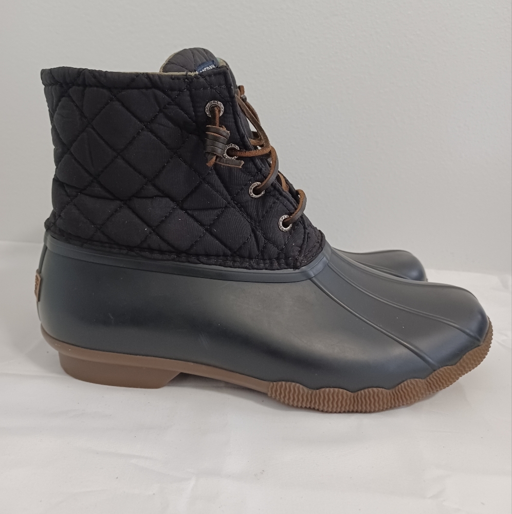SPERRY  top side black rubber quilted duck boots zip and lace-up  size 9 - Picture 6 of 11